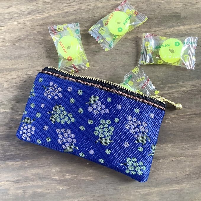 【ぶどう】畳縁 ぺたんこ ミニポーチ 小銭入れ カードケース 紺色 秋