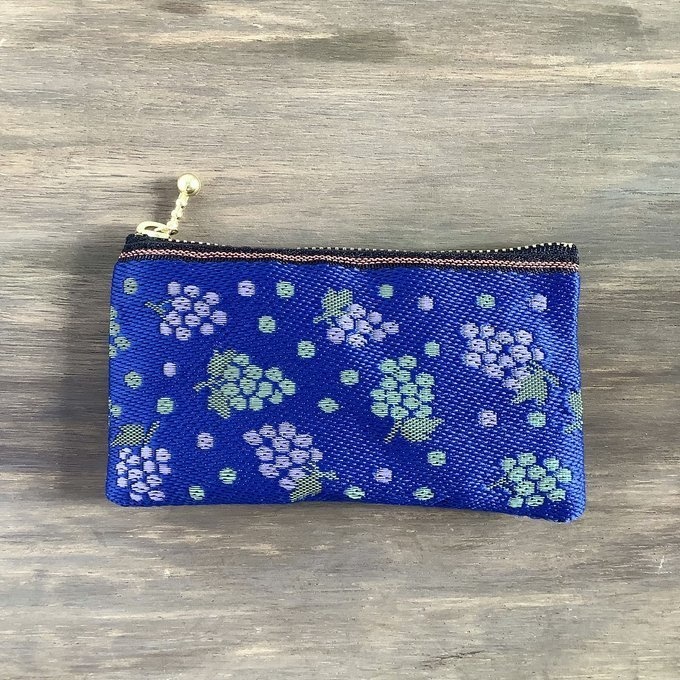 【ぶどう】畳縁 ぺたんこ ミニポーチ 小銭入れ カードケース 紺色 秋