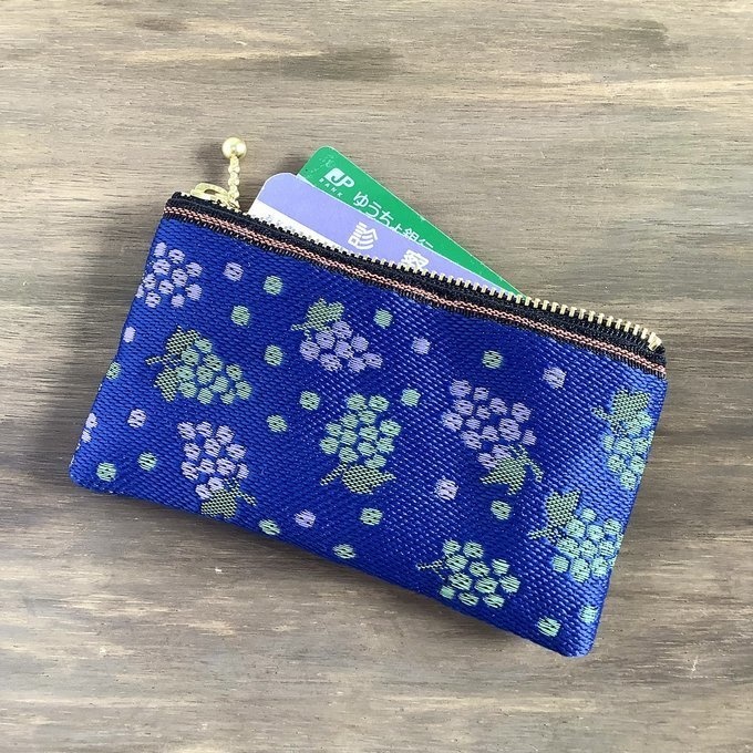 【ぶどう】畳縁 ぺたんこ ミニポーチ 小銭入れ カードケース 紺色 秋