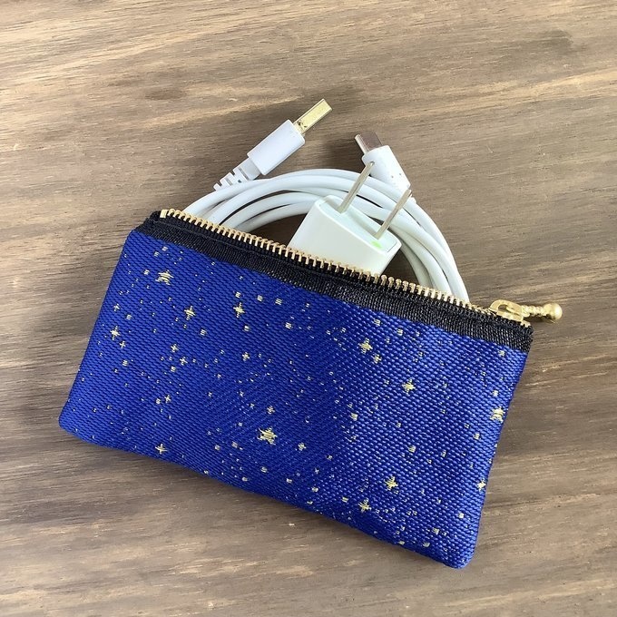 【星降る夜 金星】畳縁 ぺたんこ ミニポーチ 小銭入れ カードケース 星 スター 宇宙 空 紺 金