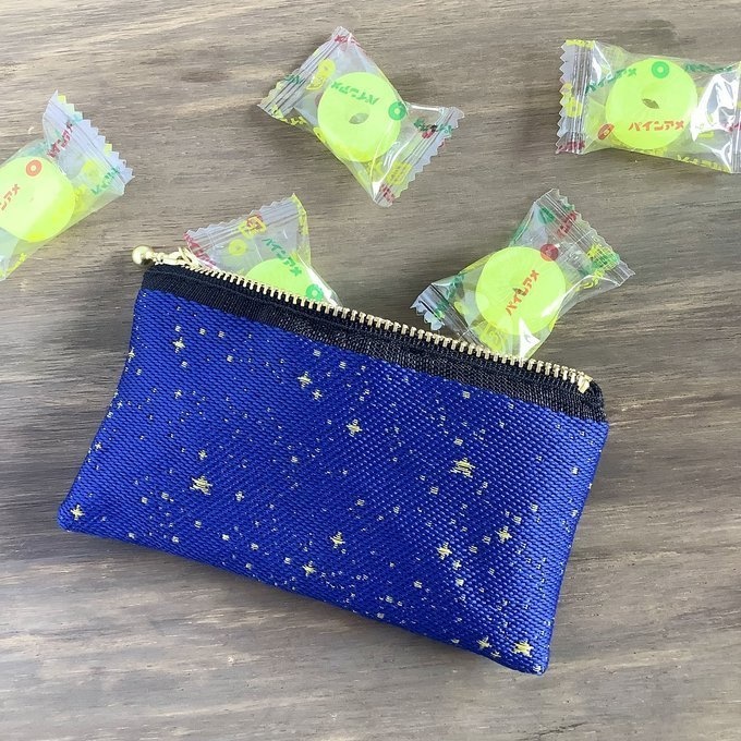 【星降る夜 金星】畳縁 ぺたんこ ミニポーチ 小銭入れ カードケース 星 スター 宇宙 空 紺 金