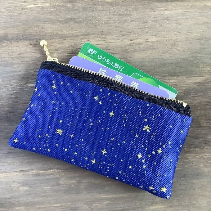 【星降る夜 金星】畳縁 ぺたんこ ミニポーチ 小銭入れ カードケース 星 スター 宇宙 空 紺 金