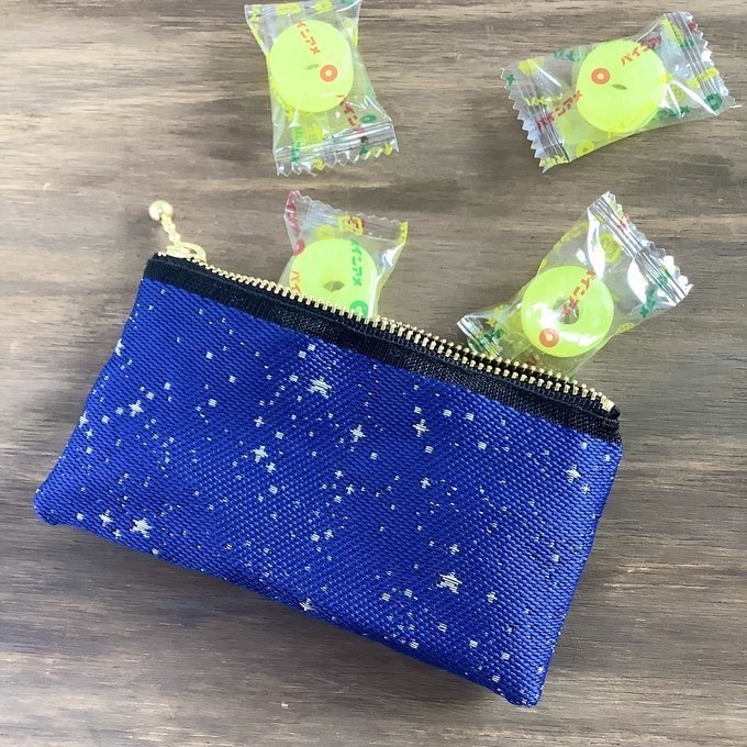【星降る夜 銀星】畳縁 ぺたんこ ミニポーチ 小銭入れ カードケース 星 スター 宇宙 空 紺 銀
