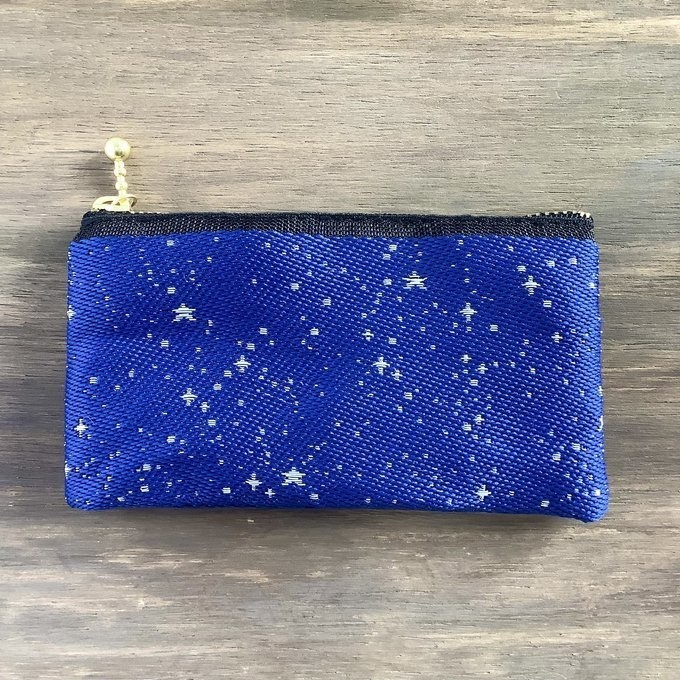 【星降る夜 銀星】畳縁 ぺたんこ ミニポーチ 小銭入れ カードケース 星 スター 宇宙 空 紺 銀
