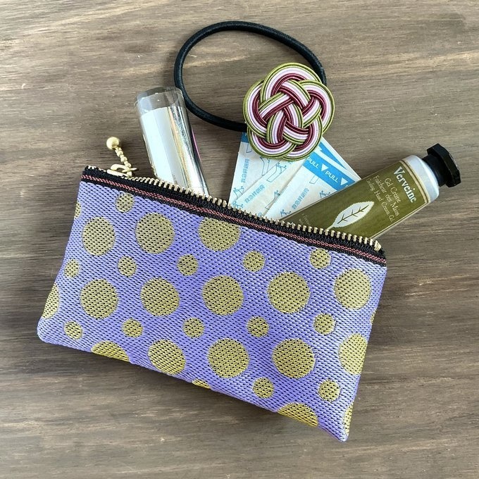 【ラベンダー ゴールド】畳縁 テトラ型 ペンケース ドット 水玉 紫 金