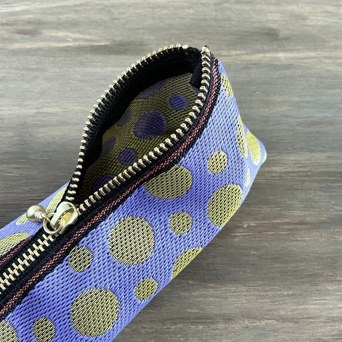 【ラベンダー ゴールド】畳縁 テトラ型 ペンケース ドット 水玉 紫 金