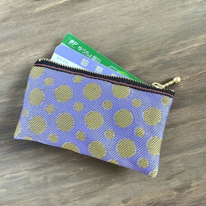 【ラベンダー ゴールド】畳縁 ぺたんこ ミニポーチ 小銭入れ カードケース ドット 水玉 紫 金