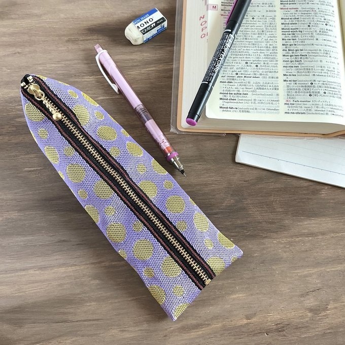 【ラベンダー ゴールド】畳縁 ぺたんこ ミニポーチ 小銭入れ カードケース ドット 水玉 紫 金