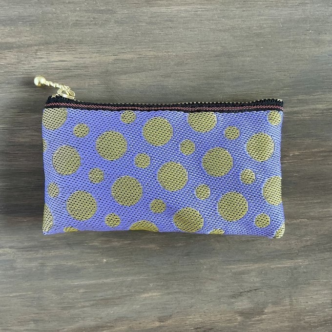 【ラベンダー ゴールド】畳縁 ぺたんこ ミニポーチ 小銭入れ カードケース ドット 水玉 紫 金