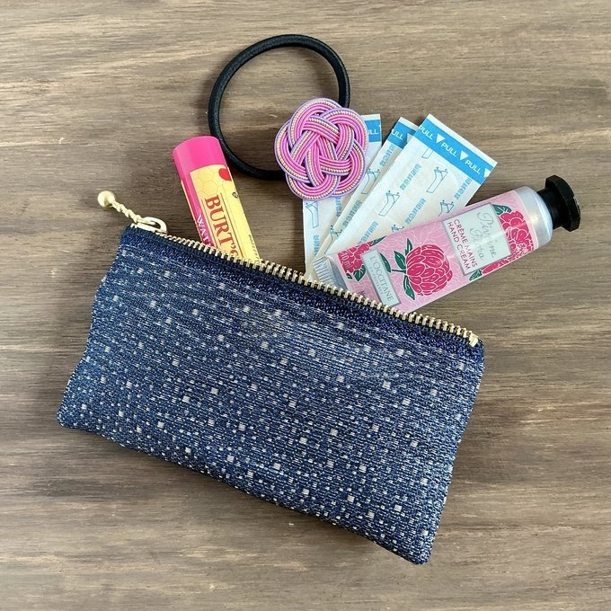 【玉霰】畳縁 テトラ型 ペンケース 藍色 雪 あられ