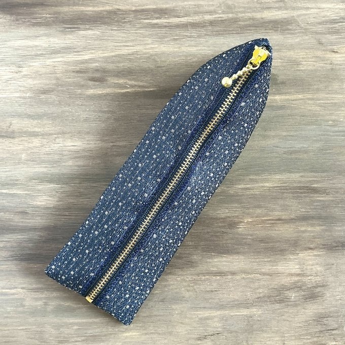 【玉霰】畳縁 テトラ型 ペンケース 藍色 雪 あられ