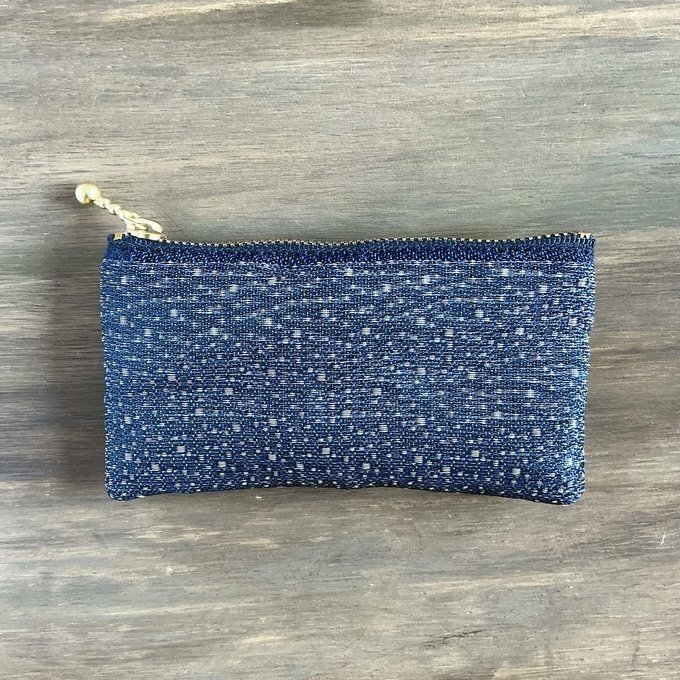 【玉霰】畳縁 ぺたんこ ミニポーチ 小銭入れ カードケース 藍色 雪 あられ