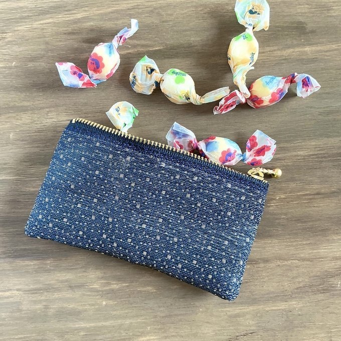 【玉霰】畳縁 ぺたんこ ミニポーチ 小銭入れ カードケース 藍色 雪 あられ