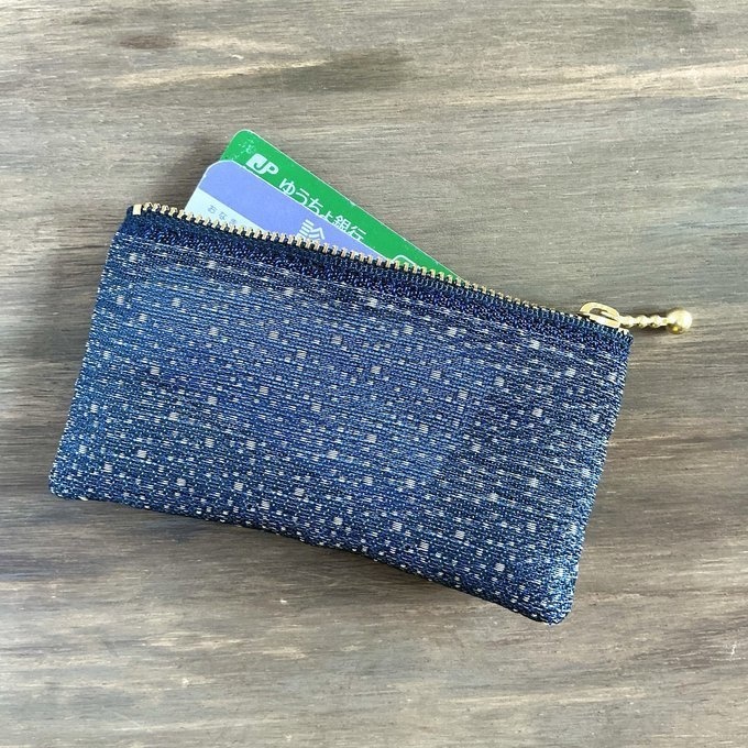 【玉霰】畳縁 ぺたんこ ミニポーチ 小銭入れ カードケース 藍色 雪 あられ