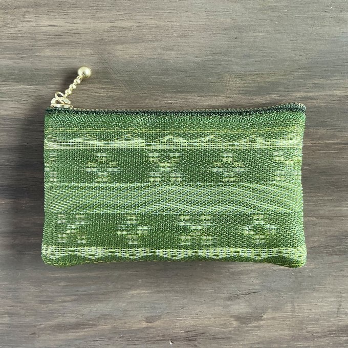【ミンサー柄】畳縁 ぺたんこ ミニポーチ 小銭入れ カードケース 抹茶色 緑 沖縄 ちゅらべり 縁起物