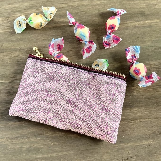 【エスニック】畳縁 ぺたんこ ミニポーチ カードケース 小銭入れ オリエンタル ピンク バラ色