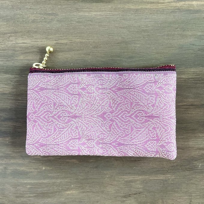 【エスニック】畳縁 ぺたんこ ミニポーチ カードケース 小銭入れ オリエンタル ピンク バラ色