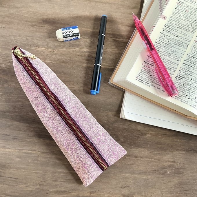 【エスニック】畳縁 ぺたんこ ミニポーチ カードケース 小銭入れ オリエンタル ピンク バラ色