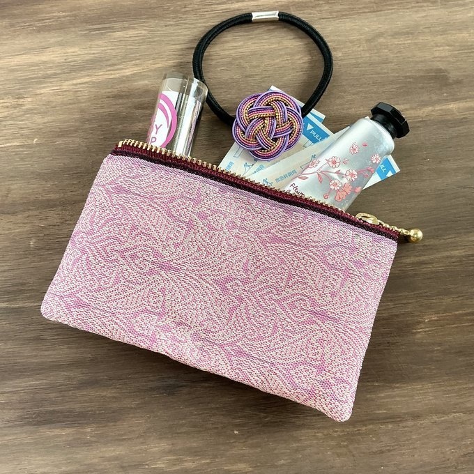 【エスニック】畳縁 ぺたんこ ミニポーチ カードケース 小銭入れ オリエンタル ピンク バラ色