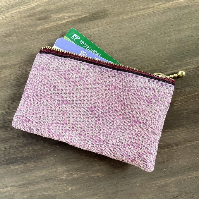 【エスニック】畳縁 ぺたんこ ミニポーチ カードケース 小銭入れ オリエンタル ピンク バラ色