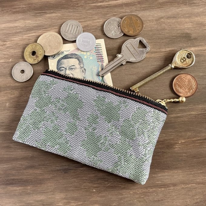 【花影】畳縁 ミニポーチ カードケース 小銭入れ 数珠入れ 桜 シルバー ミント 和風