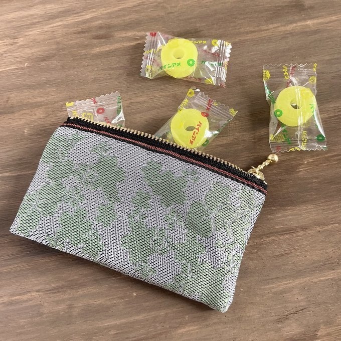 【花影】畳縁 ミニポーチ カードケース 小銭入れ 数珠入れ 桜 シルバー ミント 和風