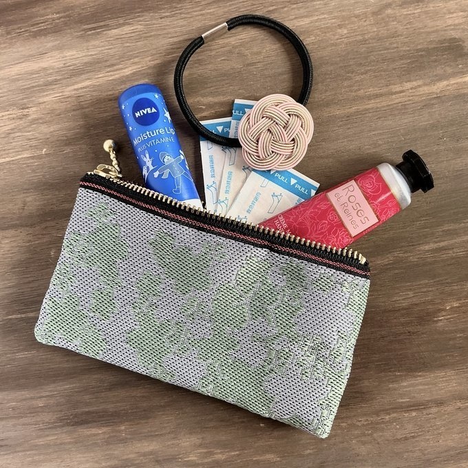 【花影】畳縁 ミニポーチ カードケース 小銭入れ 数珠入れ 桜 シルバー ミント 和風