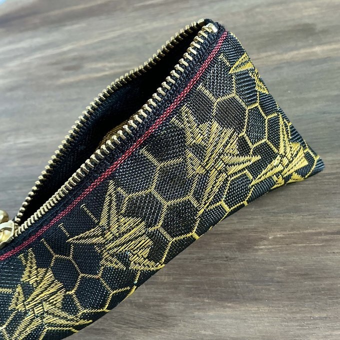 【折り鶴】畳縁 テトラ型 ペンケース 黒 金 亀甲 鶴 和風 千羽鶴 平和