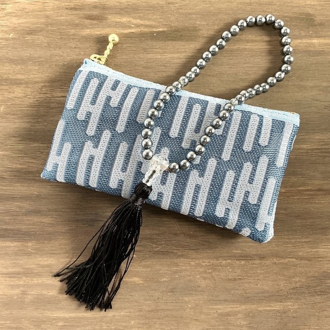 【エ霞】畳縁 ミニポーチ カードケース 小銭入れ 数珠入れ 水色 ブルー 和柄 伝統