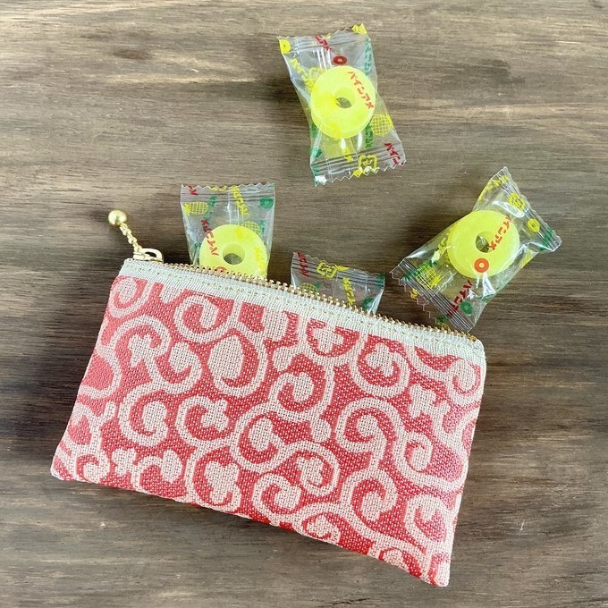 【花唐草】畳縁 ぺたんこ 小銭入れ ミニポーチ カードケース ピンク 蔦 からくさ