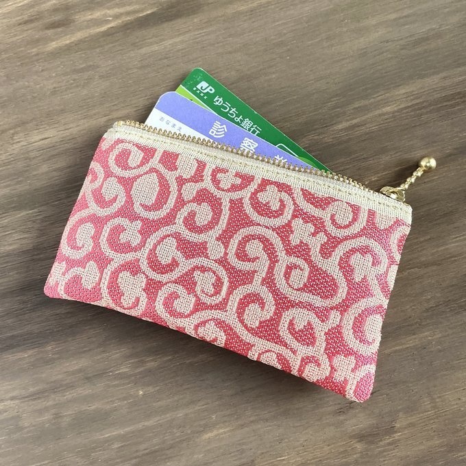 【花唐草】畳縁 ぺたんこ 小銭入れ ミニポーチ カードケース ピンク 蔦 からくさ