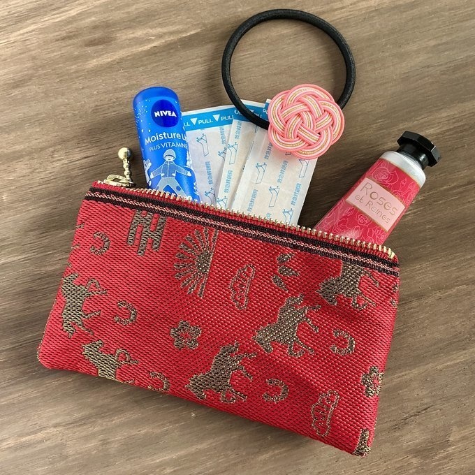 【おめでた柄】畳縁 テトラ型 ペンケース 馬 赤 金 アハルテケ 縁起物 エ霞 松竹梅