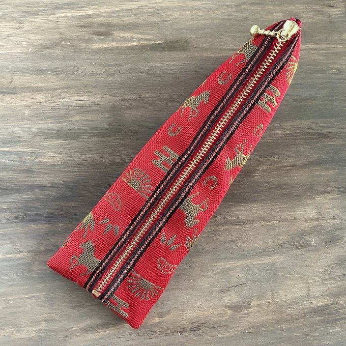 【おめでた柄】畳縁 テトラ型 ペンケース 馬 赤 金 アハルテケ 縁起物 エ霞 松竹梅