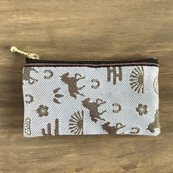 【おめでた柄】畳縁 ぺたんこ ミニポーチ カードケース 小銭入れ 数珠入れ 馬 アハルテケ 白 金 縁起物 エ霞 松竹梅