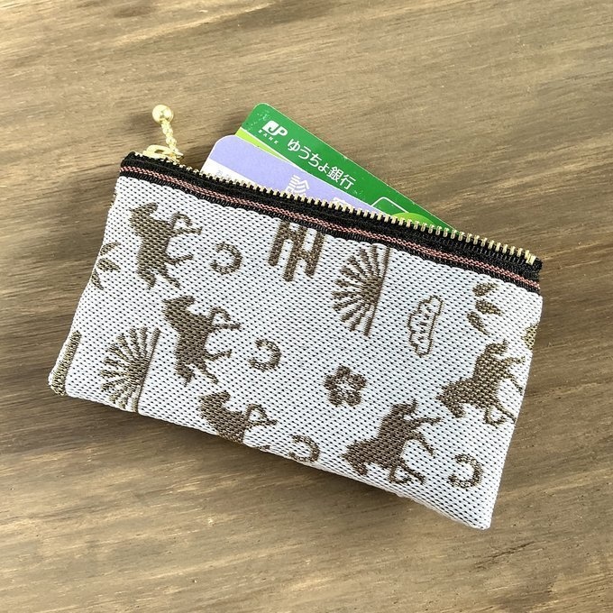 【おめでた柄】畳縁 ぺたんこ ミニポーチ カードケース 小銭入れ 数珠入れ 馬 アハルテケ 白 金 縁起物 エ霞 松竹梅