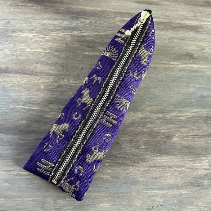 【おめでた柄】畳縁 テトラ型 ペンケース 馬 紫 金 アハルテケ 縁起物 エ霞 松竹梅