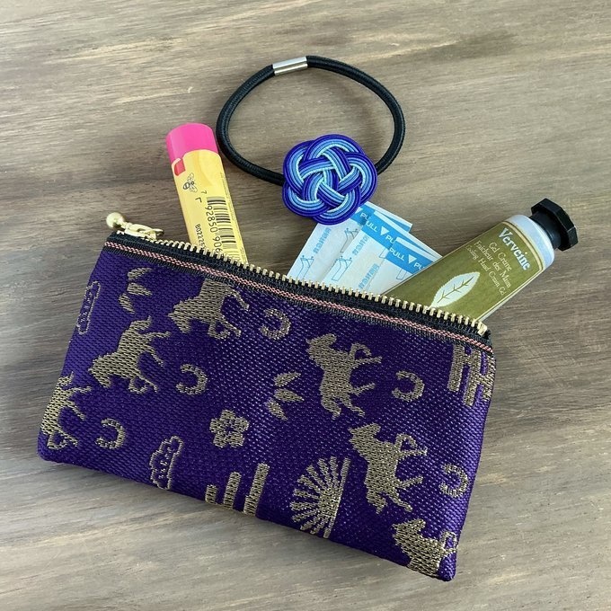 【おめでた柄】畳縁 テトラ型 ペンケース 馬 紫 金 アハルテケ 縁起物 エ霞 松竹梅