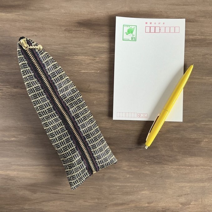 【三崩し】畳縁 テトラ型 ペンケース 網代 桧垣 金 紺