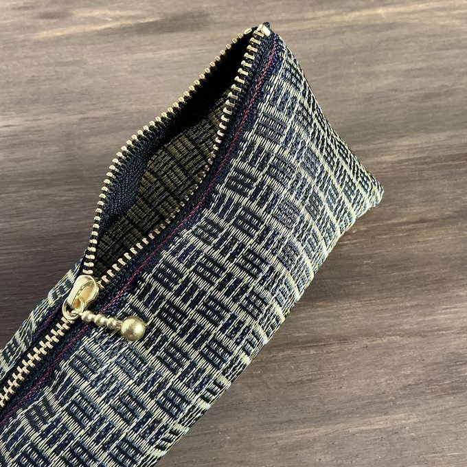 【三崩し】畳縁 テトラ型 ペンケース 網代 桧垣 金 紺