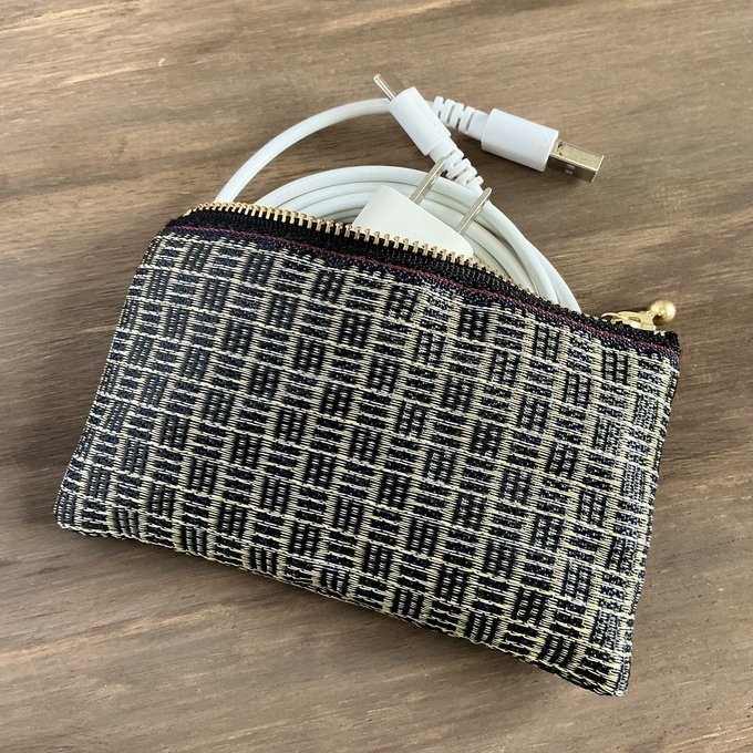 【三崩し】畳縁 ぺたんこ ミニポーチ カードケース 小銭入れ 網代 桧垣 金 紺