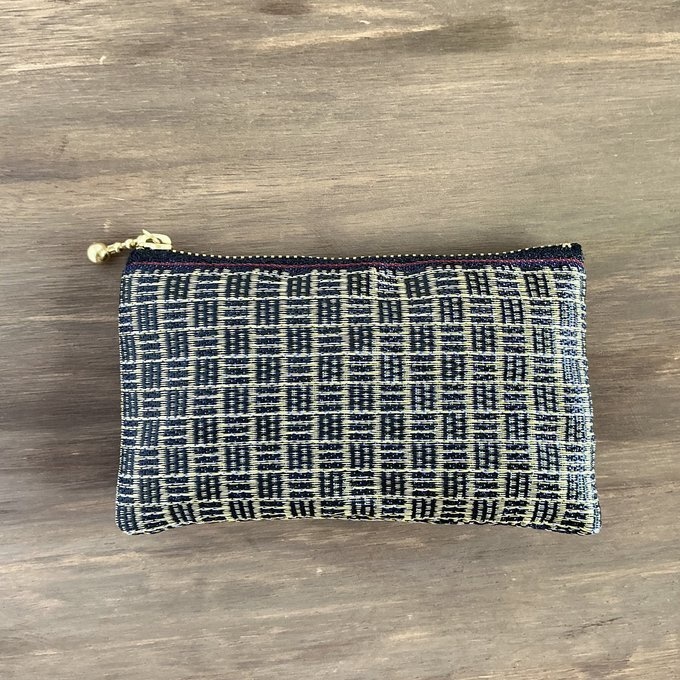 【三崩し】畳縁 ぺたんこ ミニポーチ カードケース 小銭入れ 網代 桧垣 金 紺