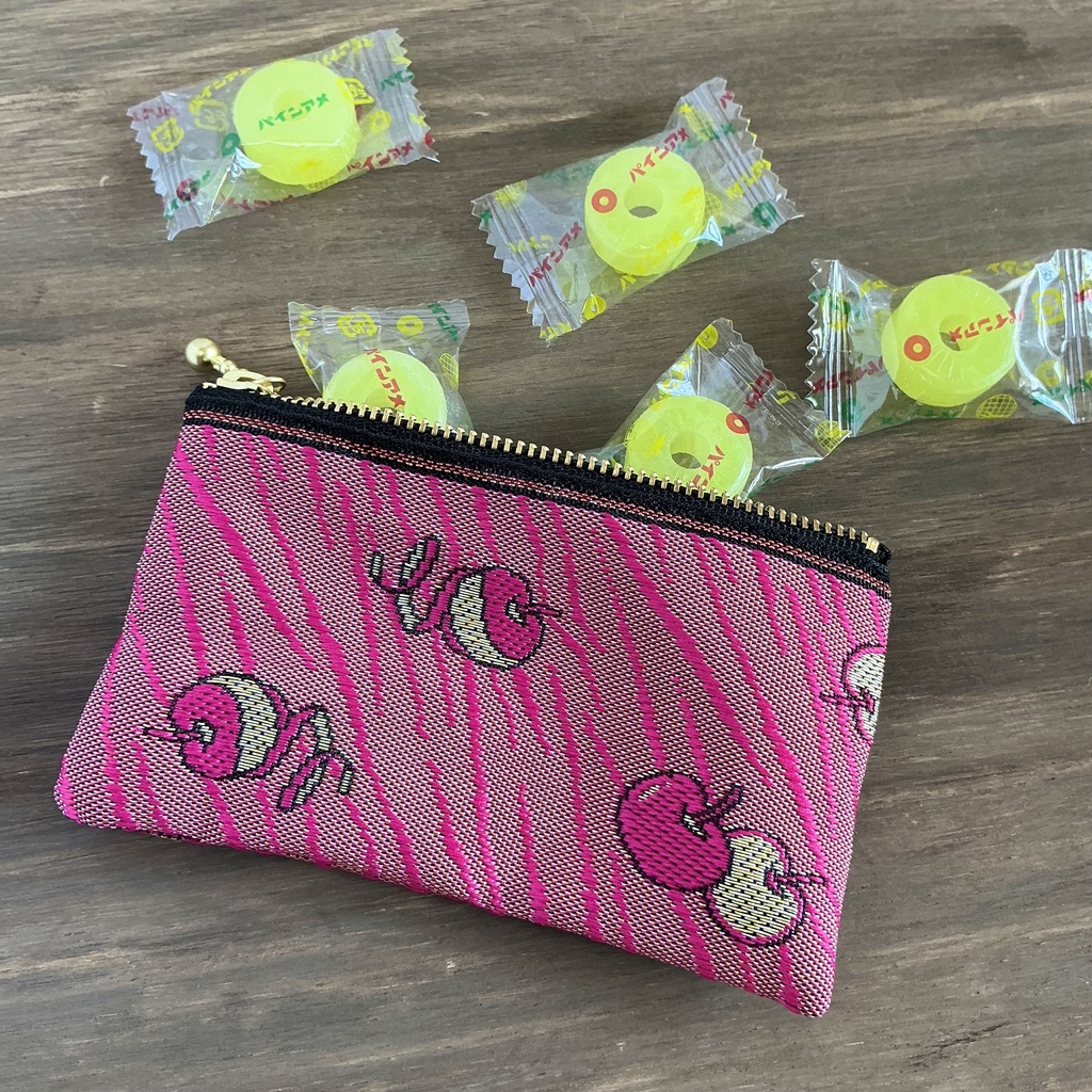 【皮むき りんご】畳縁 ぺたんこ ミニポーチ 小銭入れ カードケース リンゴ 安曇野 信州 ピンク