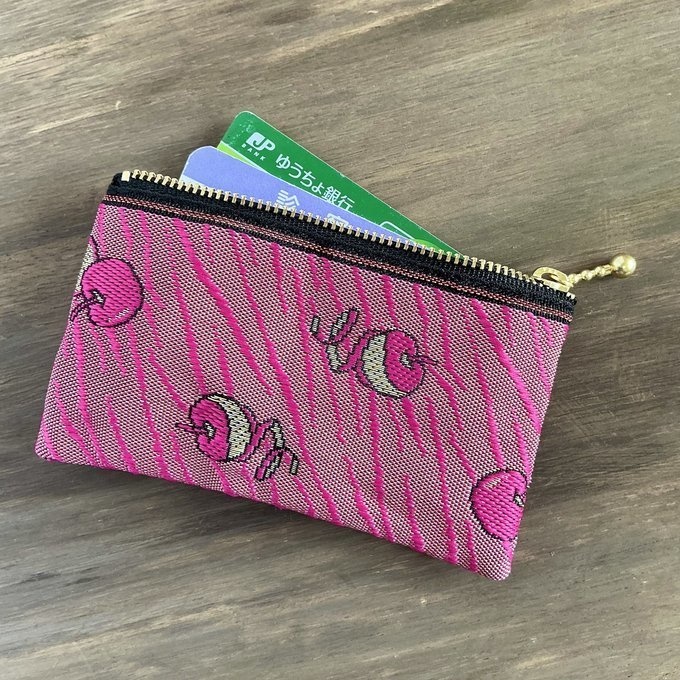 【皮むき りんご】畳縁 ぺたんこ ミニポーチ 小銭入れ カードケース リンゴ 安曇野 信州 ピンク