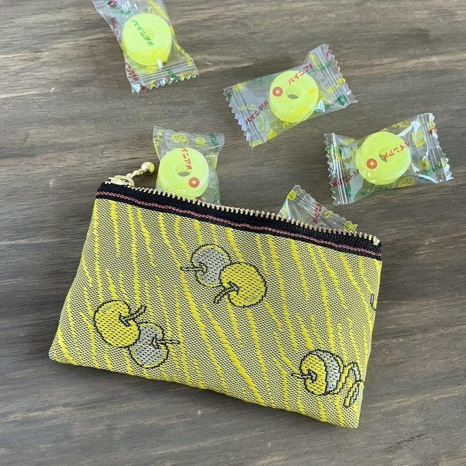 【皮むき りんご】畳縁 ぺたんこ ミニポーチ 小銭入れ カードケース リンゴ 安曇野 信州 黄色