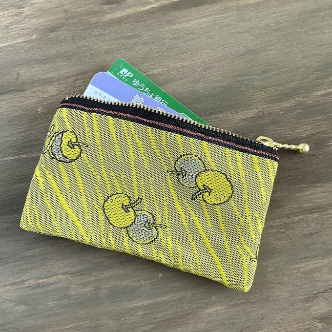 【皮むき りんご】畳縁 ぺたんこ ミニポーチ 小銭入れ カードケース リンゴ 安曇野 信州 黄色