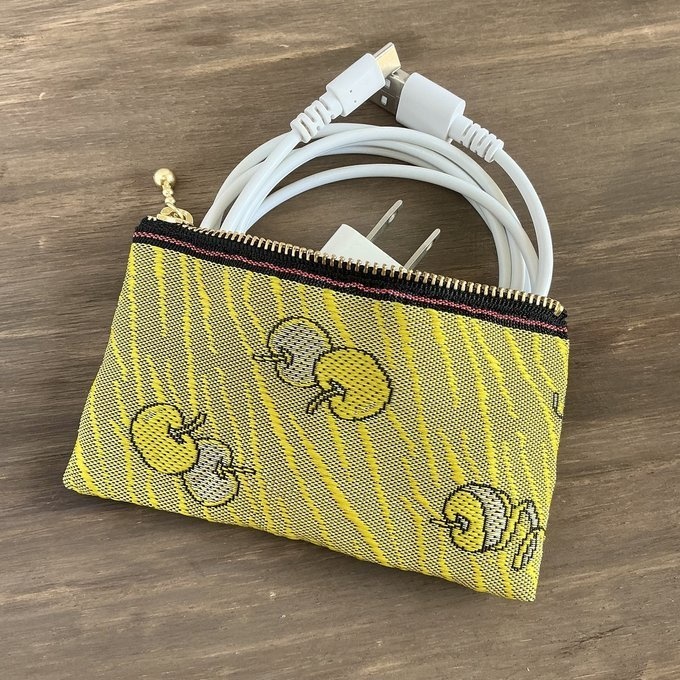 【皮むき りんご】畳縁 ぺたんこ ミニポーチ 小銭入れ カードケース リンゴ 安曇野 信州 黄色