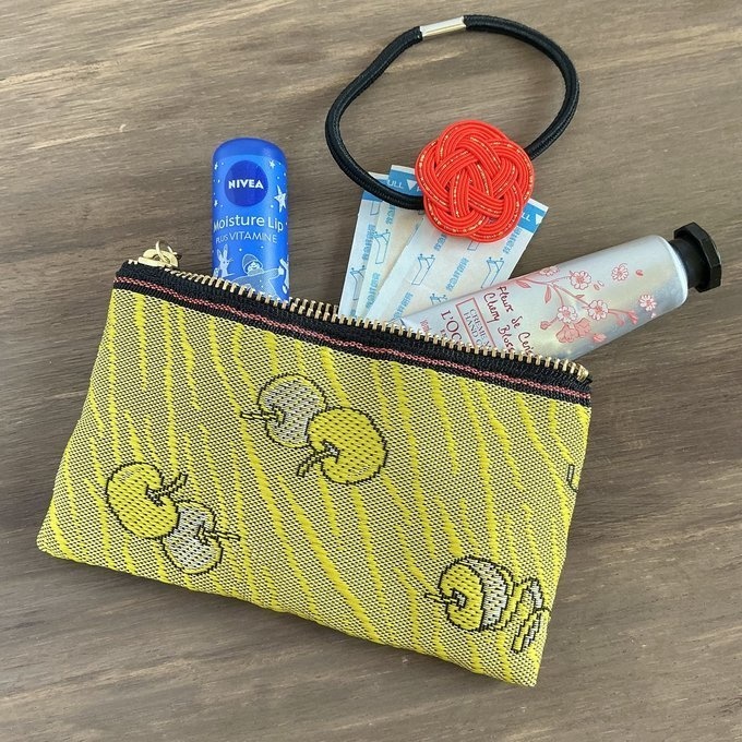 【皮むき りんご】畳縁 ぺたんこ ミニポーチ 小銭入れ カードケース リンゴ 安曇野 信州 黄色