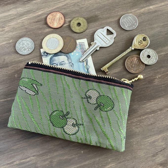 【うさぎ 青りんご】畳縁 ぺたんこ ミニポーチ 小銭入れ カードケース リンゴ 安曇野 信州 緑 青りんご グリーンアップル