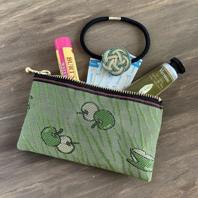 【うさぎ 青りんご】畳縁 ぺたんこ ミニポーチ 小銭入れ カードケース リンゴ 安曇野 信州 緑 青りんご グリーンアップル