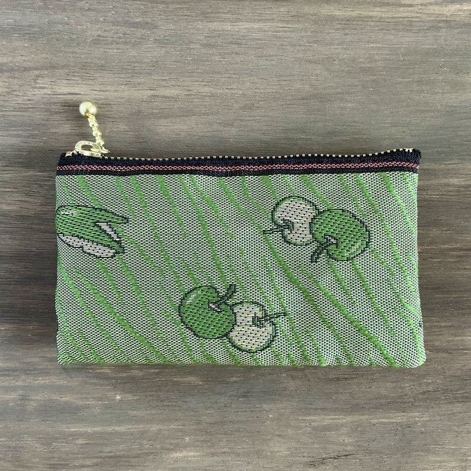 【うさぎ 青りんご】畳縁 ぺたんこ ミニポーチ 小銭入れ カードケース リンゴ 安曇野 信州 緑 青りんご グリーンアップル